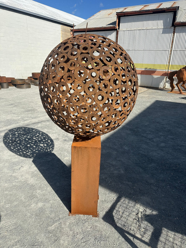 Orbit – Contemporary Metal Sphere Sculpture on Plinth