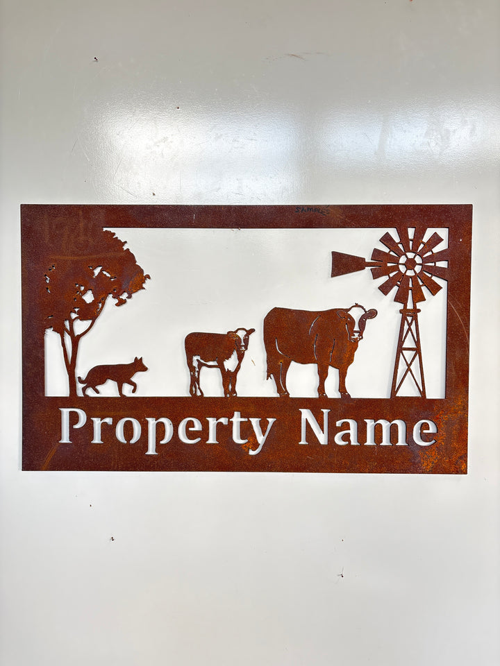 Custom Made Metal Property Sign Cow and Calf