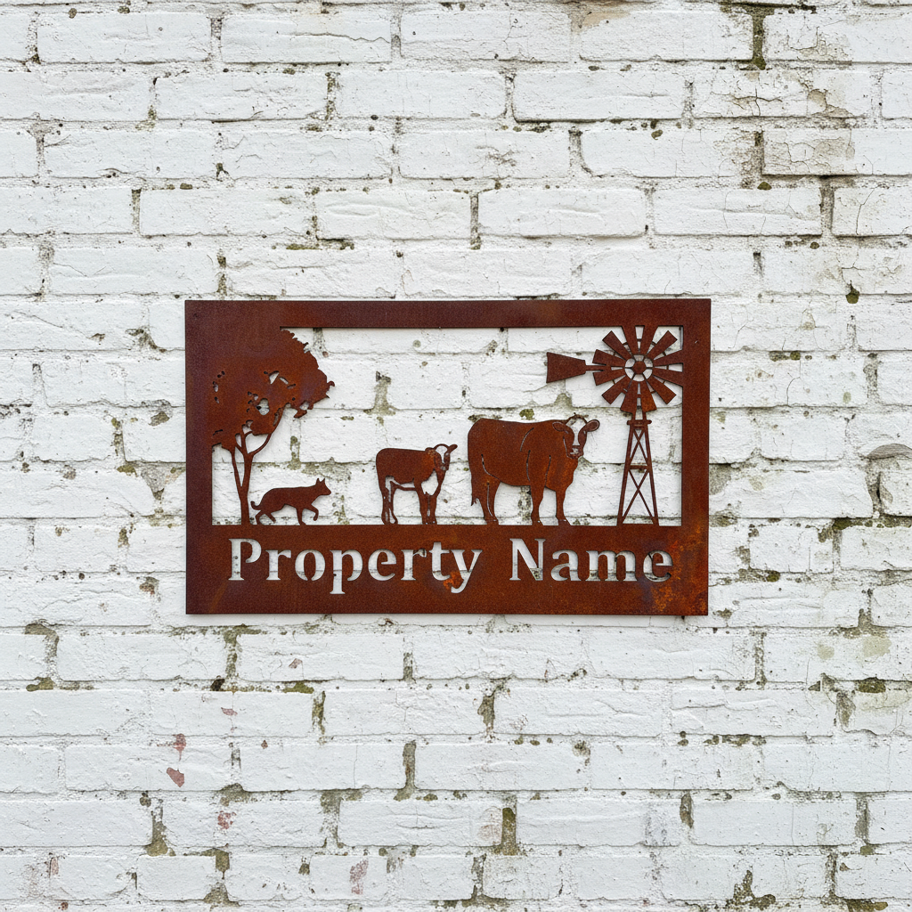 Custom Made Metal Property Sign Cow and Calf