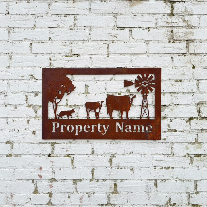 Custom Made Metal Property Sign Cow and Calf