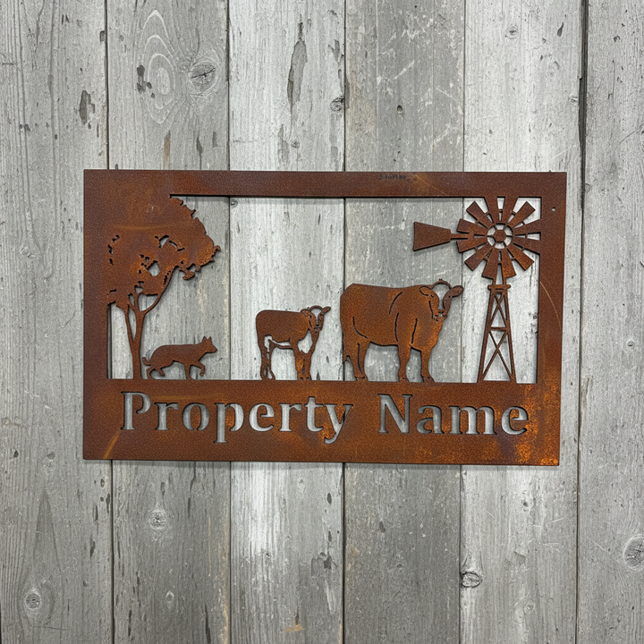 Custom Made Metal Property Sign Cow and Calf
