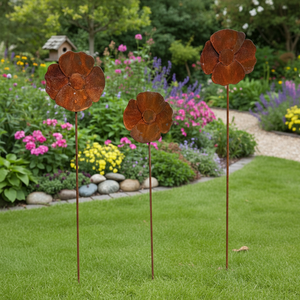 Poppy Flower Metal Garden Spike