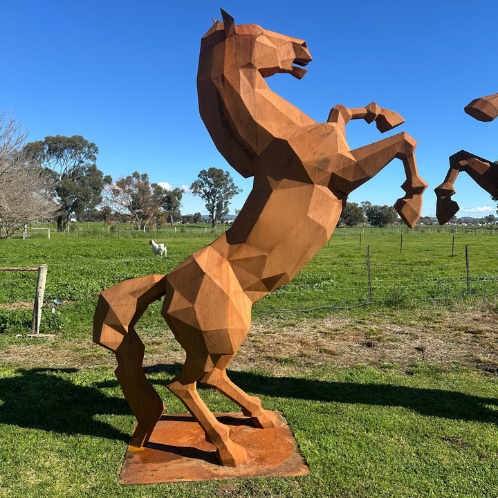 Low Poly Rearing Horse – Australian Metal Horse Sculpture