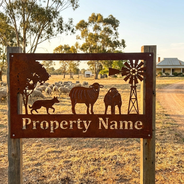 Custom Made Metal Property Sign Sheep and Dog