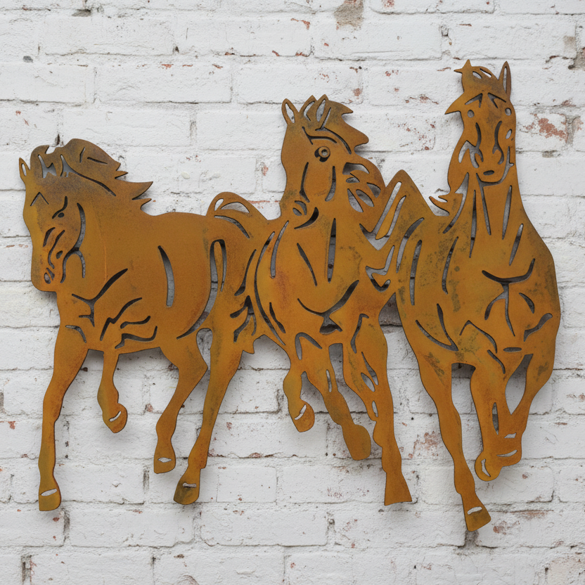 3 Horses Metal Wall Art