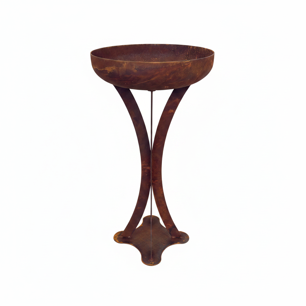 Free Standing Metal Bird Bath – Rustic Steel Garden Birdbath