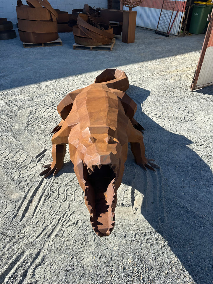 Ironjaw – Low Poly Geometric Metal Crocodile Sculpture