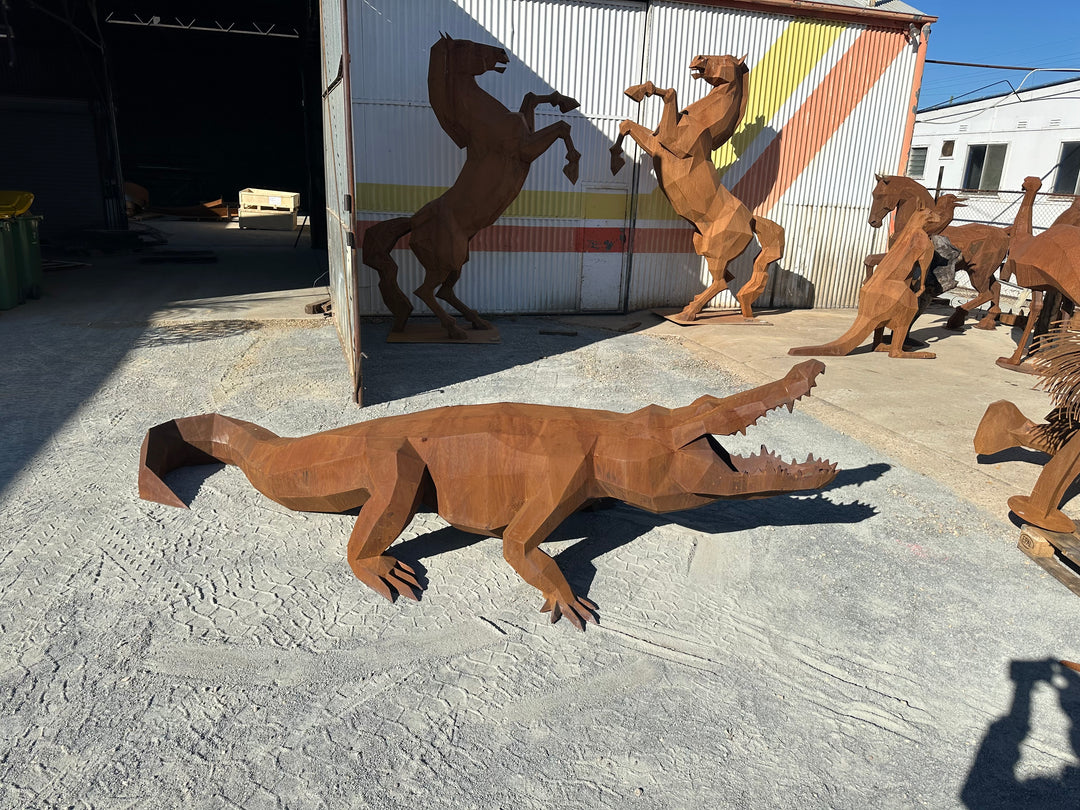 Ironjaw – Low Poly Geometric Metal Crocodile Sculpture