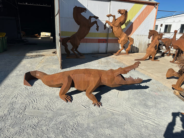 Ironjaw – Low Poly Geometric Metal Crocodile Sculpture