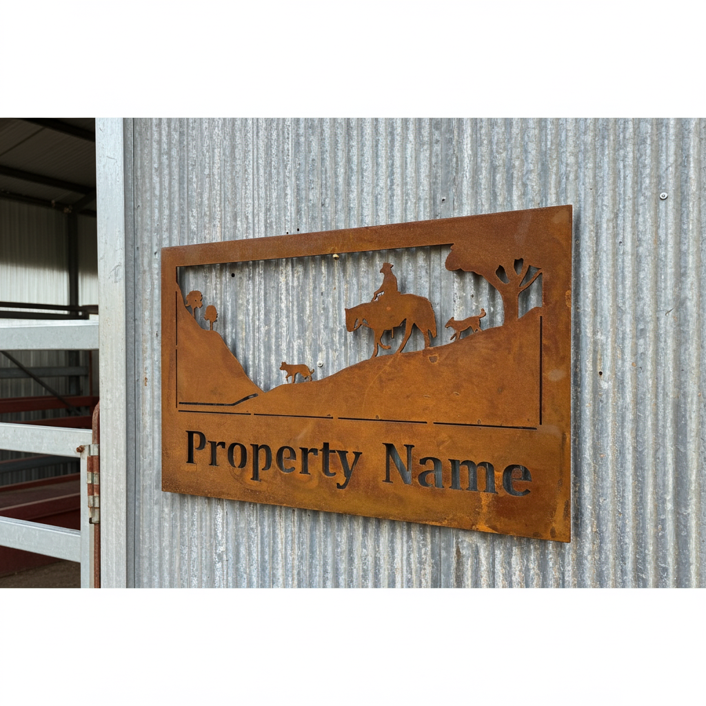 Custom Made Metal Property Sign Horse 2 Dogs on a Hillside