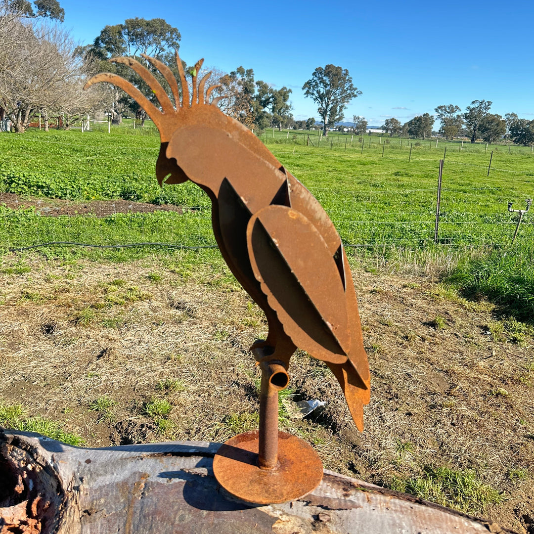Metal White Cockatoo Sculpture – Australian Native Bird Garden Art