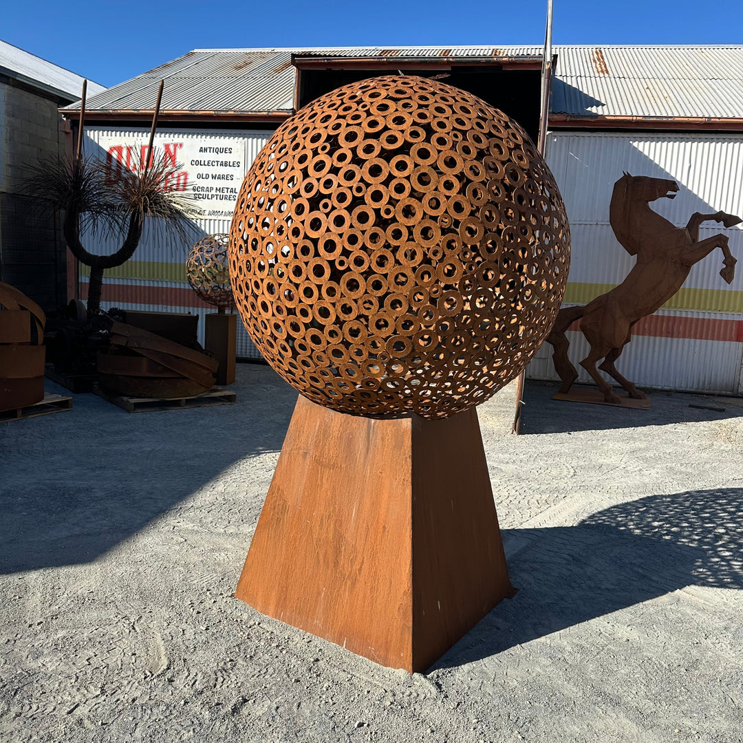 Eclipse – Extra Large Metal Sphere Sculpture on Tapered Base