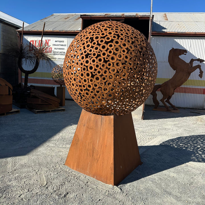 Eclipse – Extra Large Metal Sphere Sculpture on Tapered Base