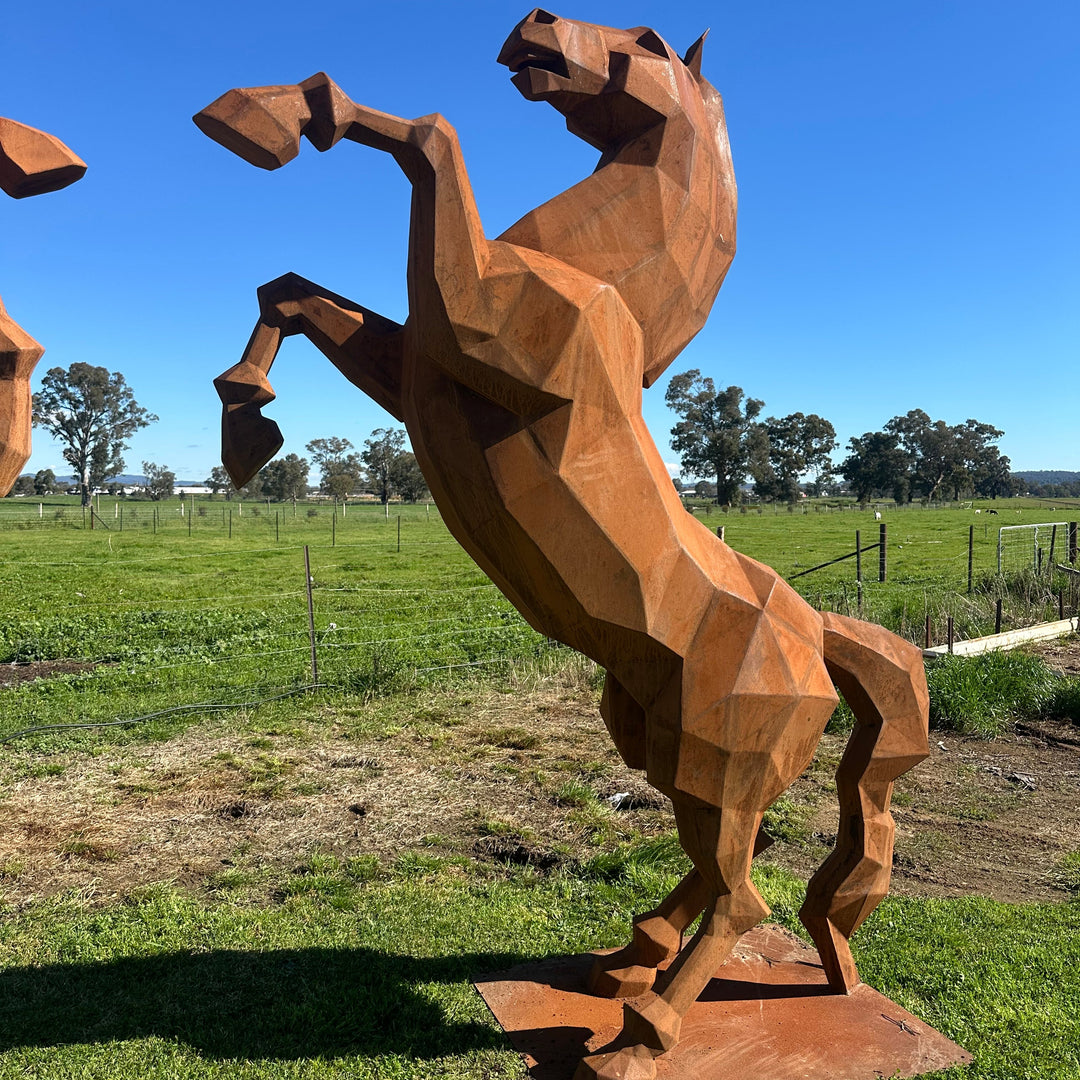 Low Poly Rearing Horse – Australian Metal Horse Sculpture