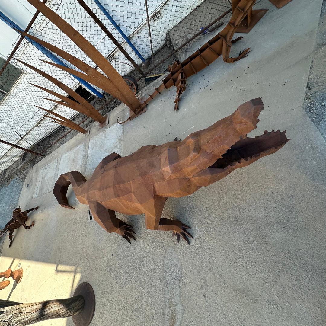 Ironjaw – Low Poly Geometric Metal Crocodile Sculpture