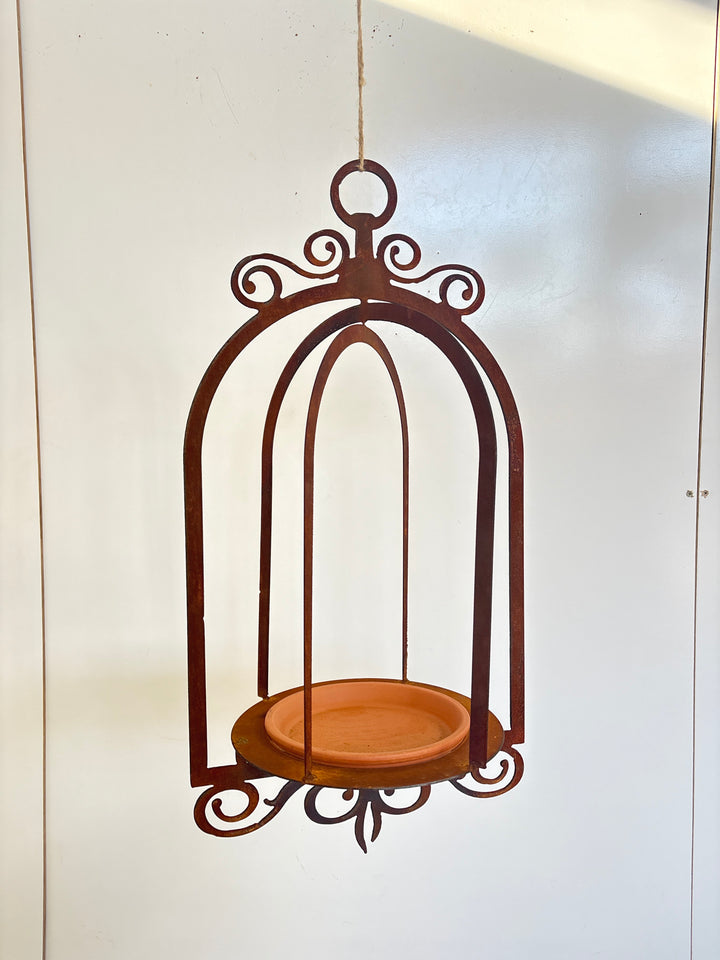 Bird cage Feeder / Bath Metal Garden Art