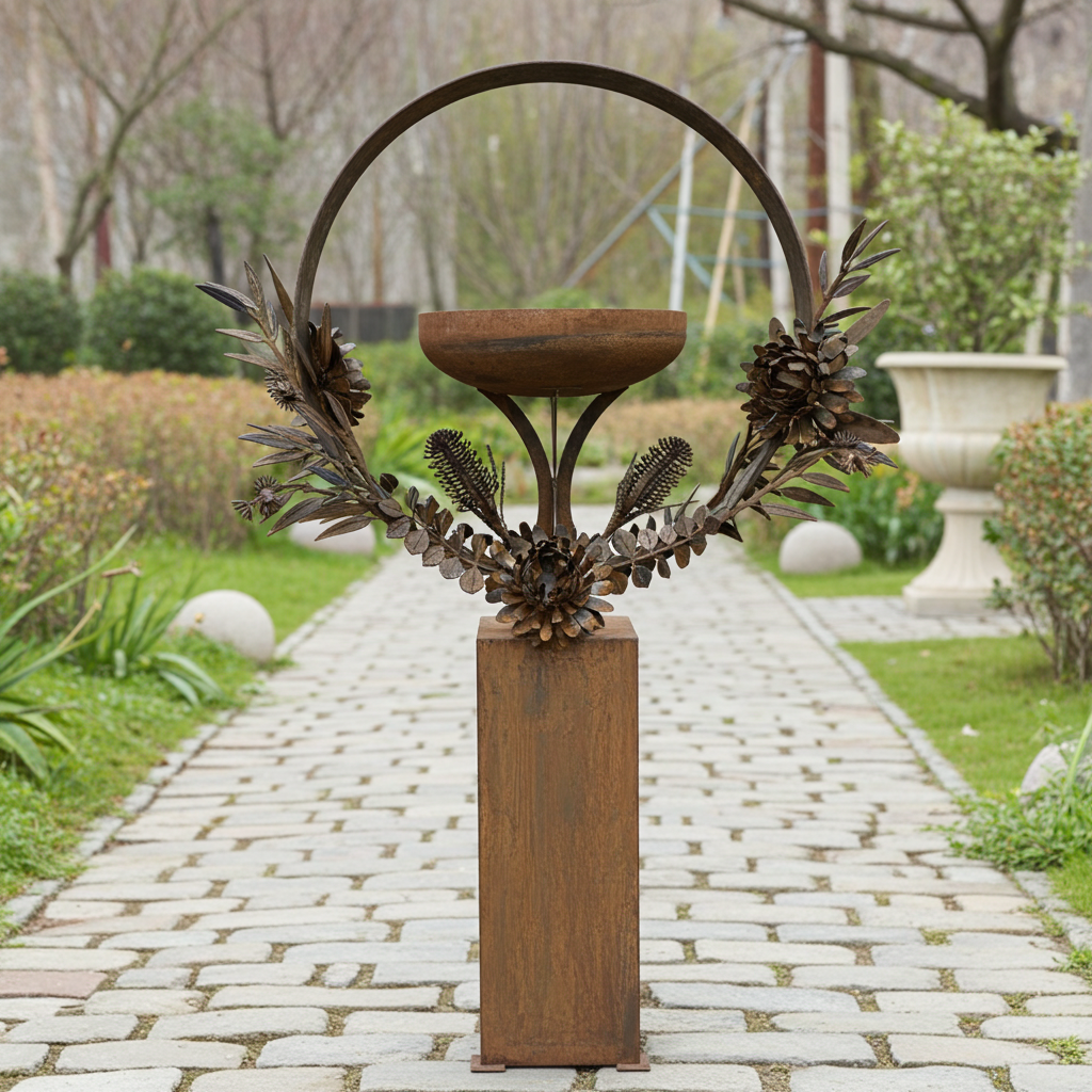 Bush Bloom Bird Bath – Sculpted Metal Art with Native Australian Flora