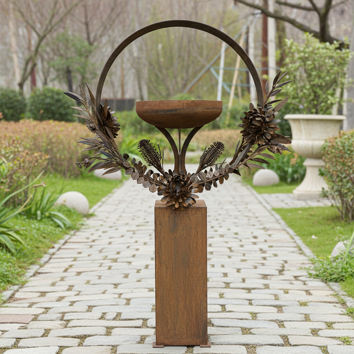 Bush Bloom Bird Bath – Sculpted Metal Art with Native Australian Flora