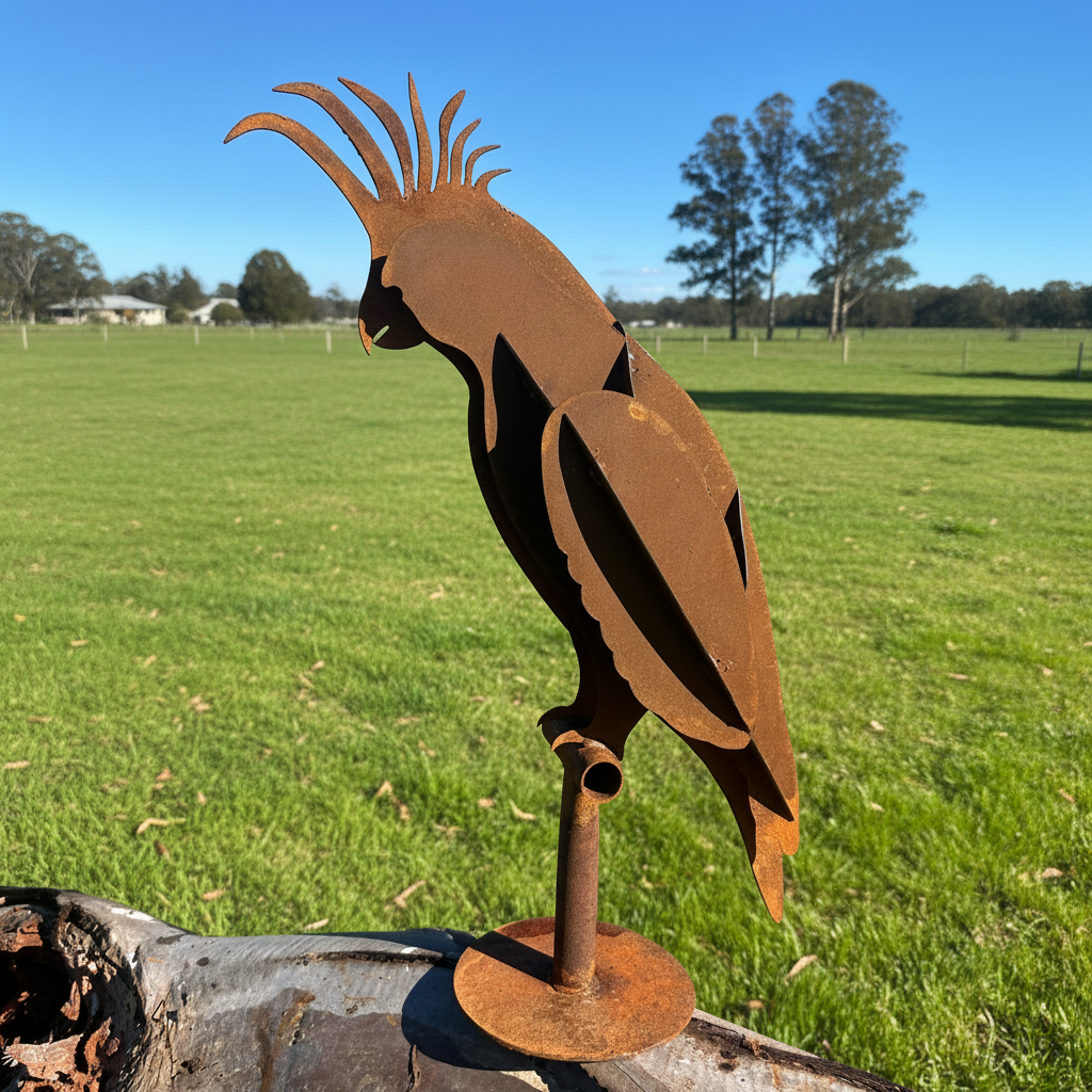 Metal White Cockatoo Sculpture – Australian Native Bird Garden Art
