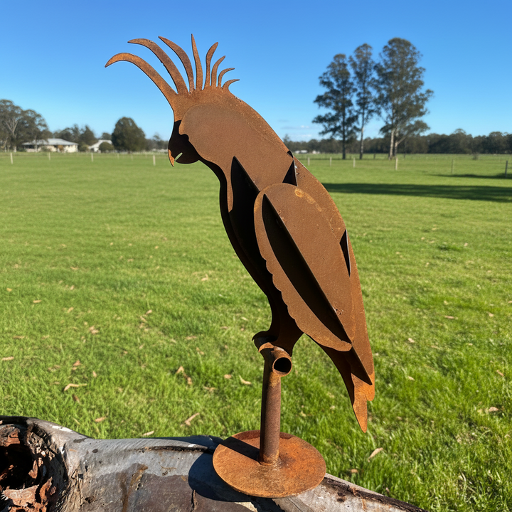 Metal White Cockatoo Sculpture – Australian Native Bird Garden Art