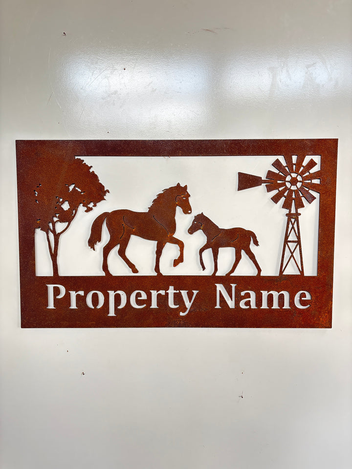 Custom Made Metal Property Sign Horse and Foal