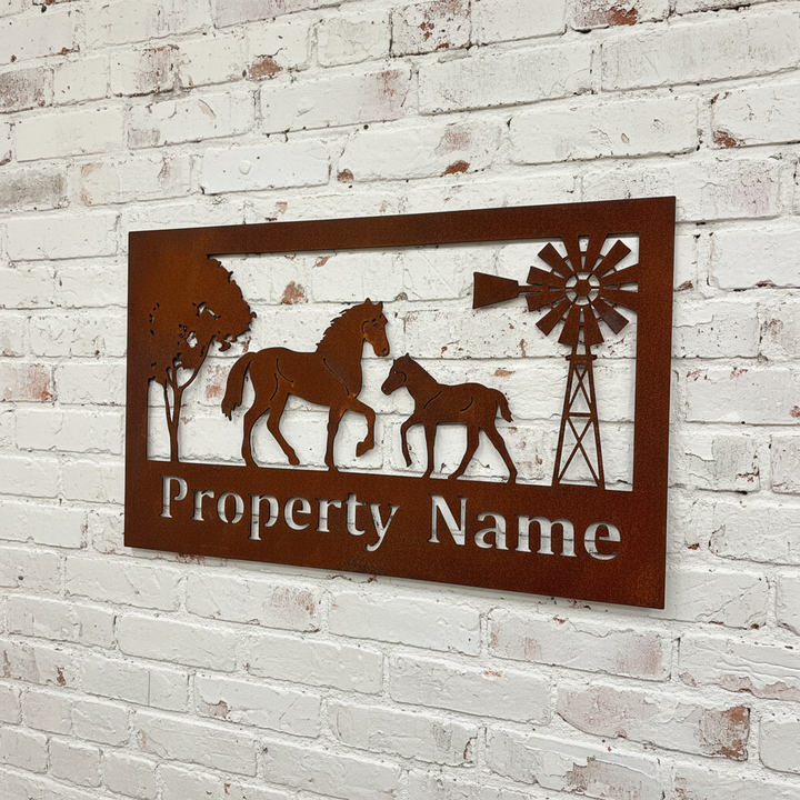 Custom Made Metal Property Sign Horse and Foal
