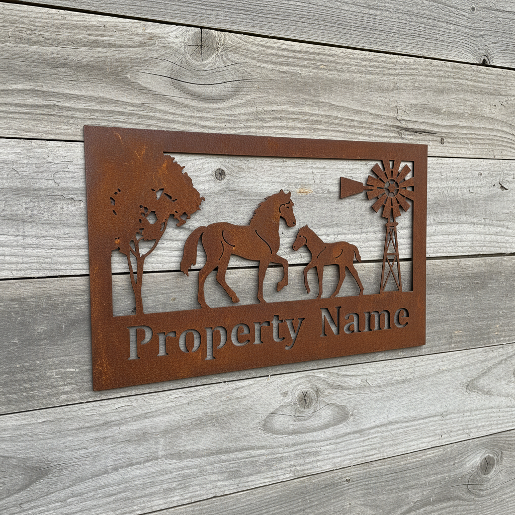 Custom Made Metal Property Sign Horse and Foal