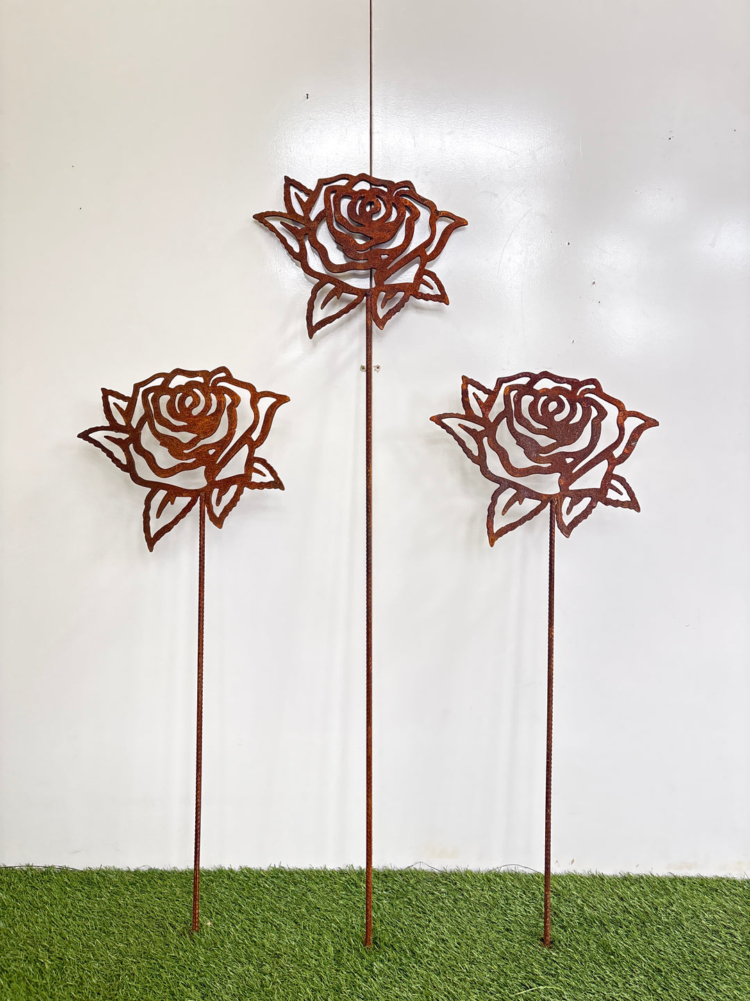 Rose flower metal garden spike large