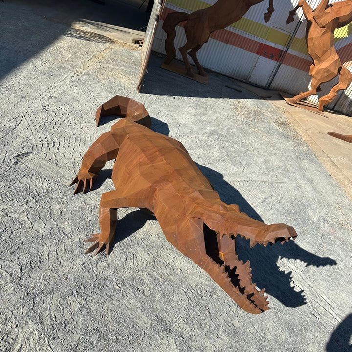 Ironjaw – Low Poly Geometric Metal Crocodile Sculpture