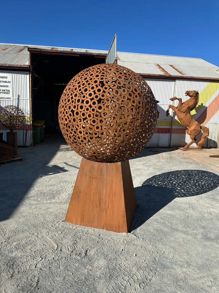 Eclipse – Extra Large Metal Sphere Sculpture on Tapered Base