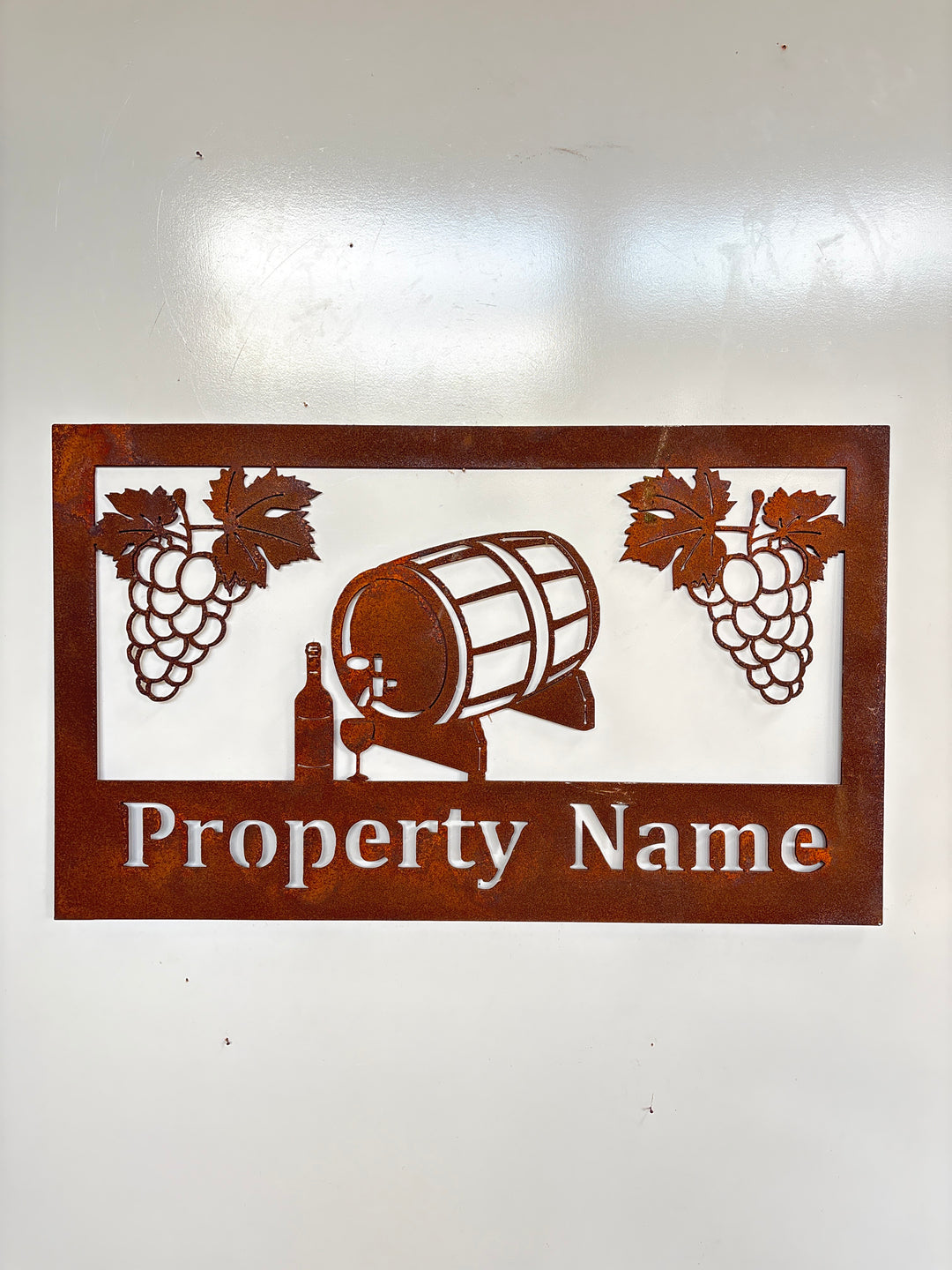 Custom Made Metal Property Sign Wine and Grapes