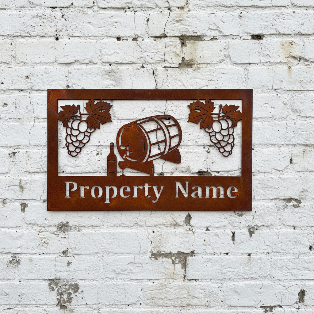 Custom Made Metal Property Sign Wine and Grapes