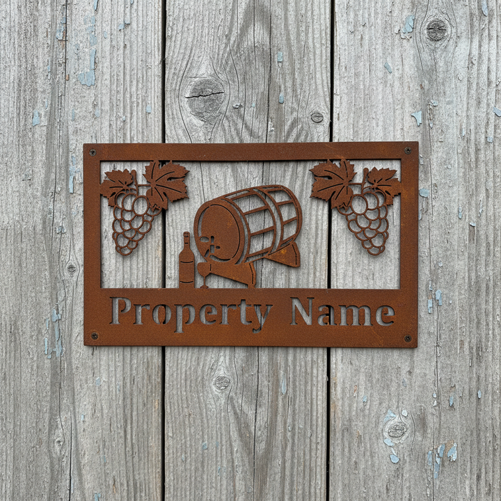 Custom Made Metal Property Sign Wine and Grapes