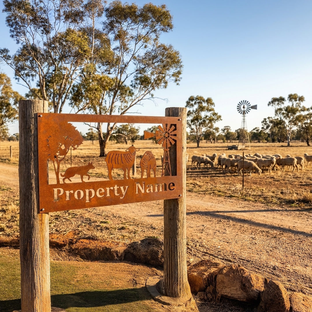 Custom Made Metal Property Sign Sheep and Dog