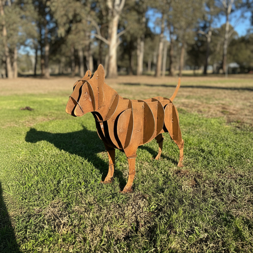 Metal Staffy Dog Sculpture – Staffordshire Bull Terrier Garden Art