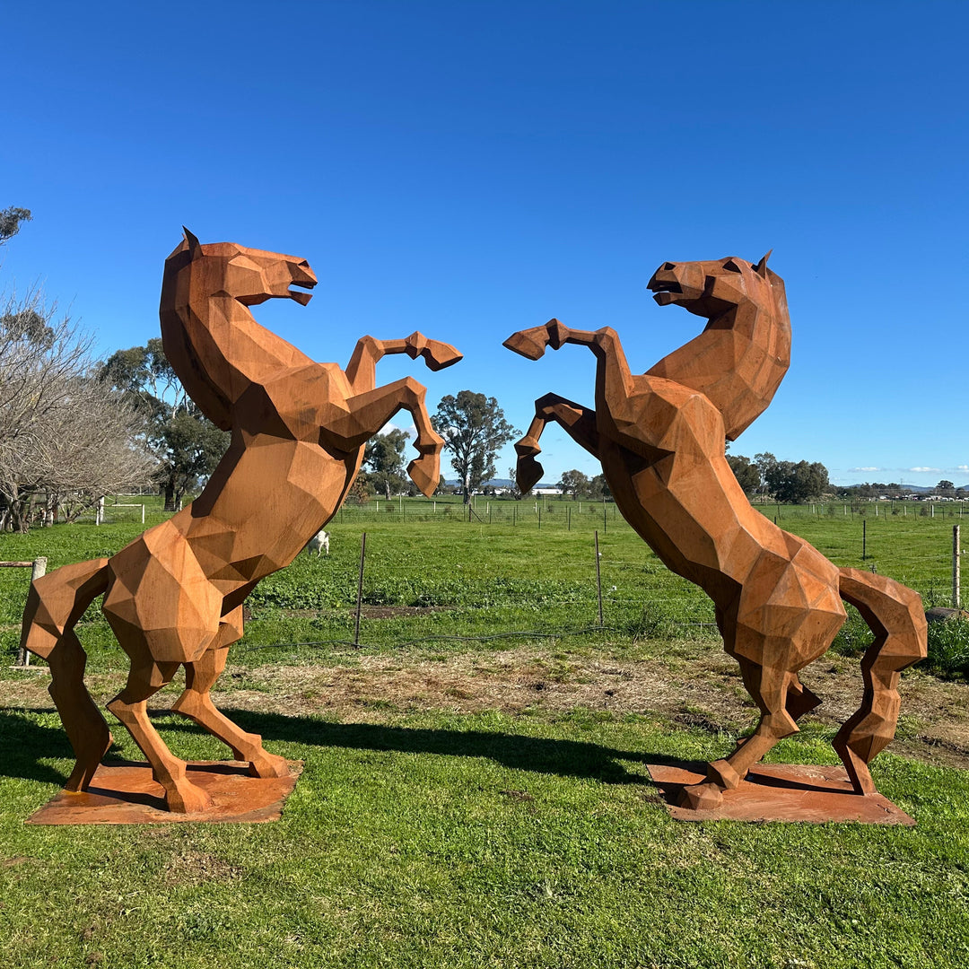 Low Poly Rearing Horse – Australian Metal Horse Sculpture