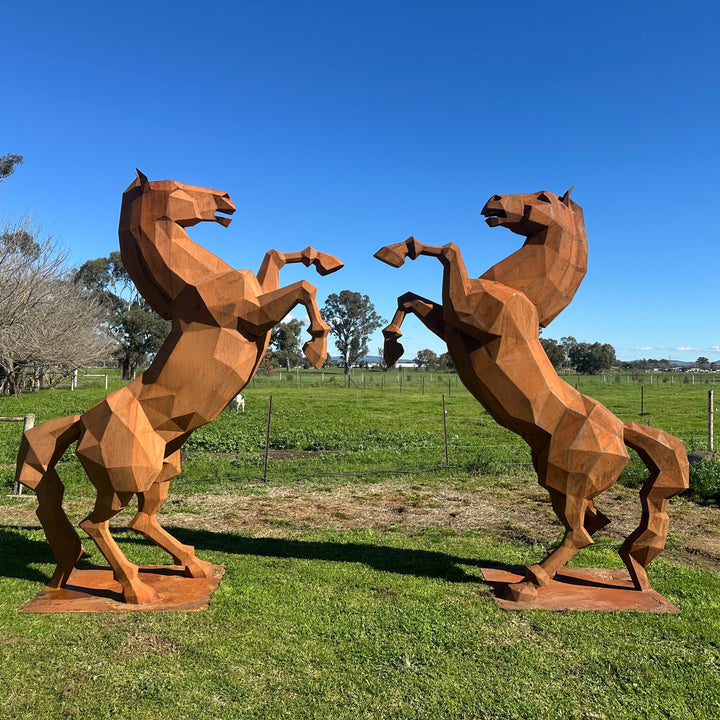 Low Poly Rearing Horse – Australian Metal Horse Sculpture