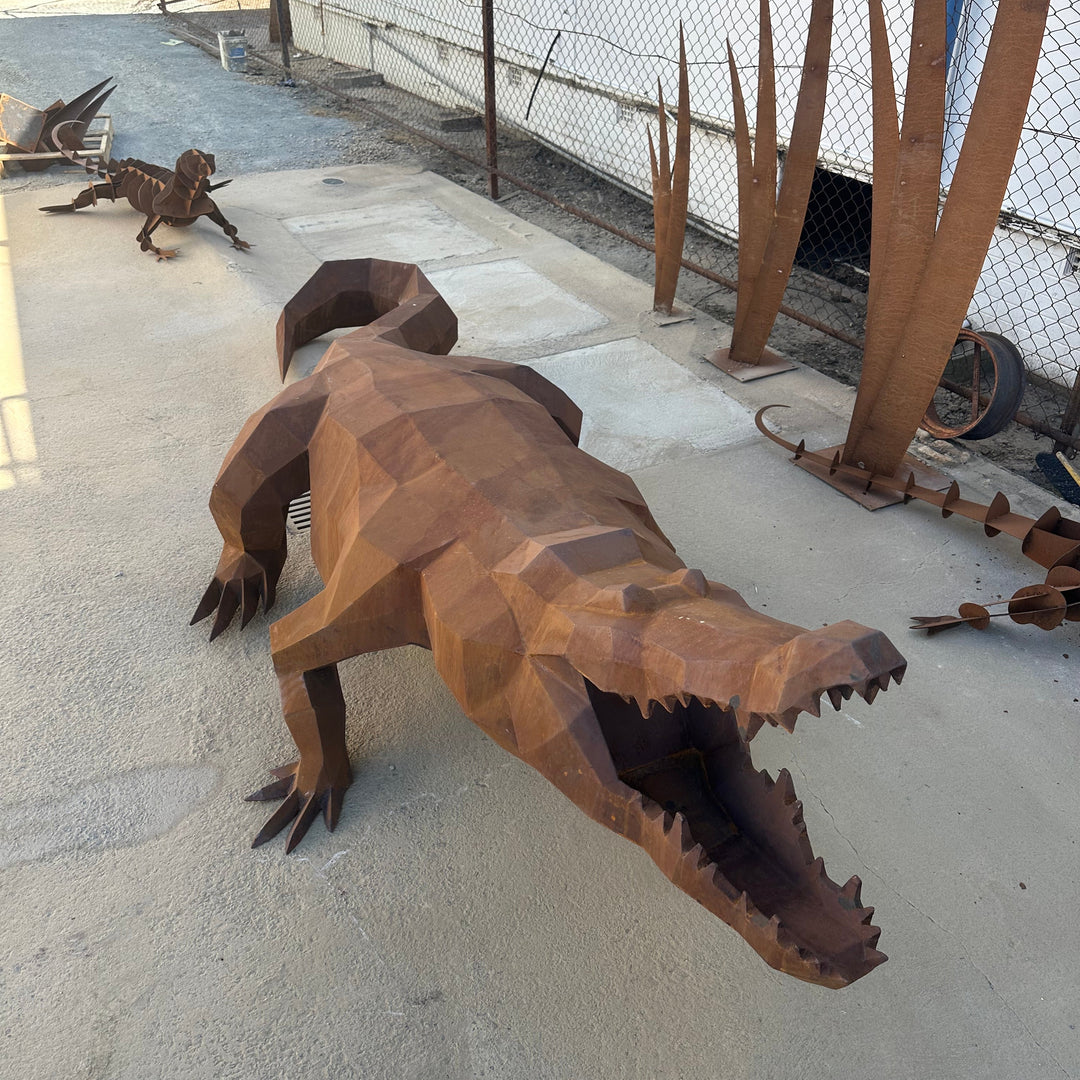 Ironjaw – Low Poly Geometric Metal Crocodile Sculpture