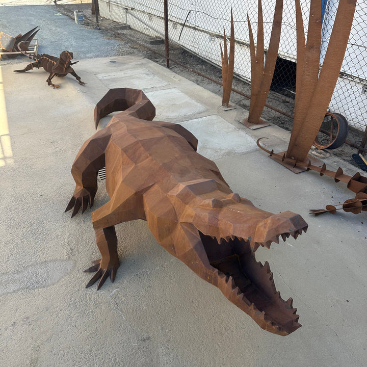 Ironjaw – Low Poly Geometric Metal Crocodile Sculpture