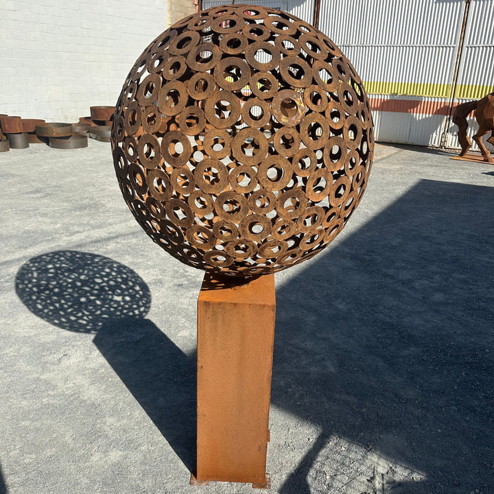 Orbit – Contemporary Metal Sphere Sculpture on Plinth