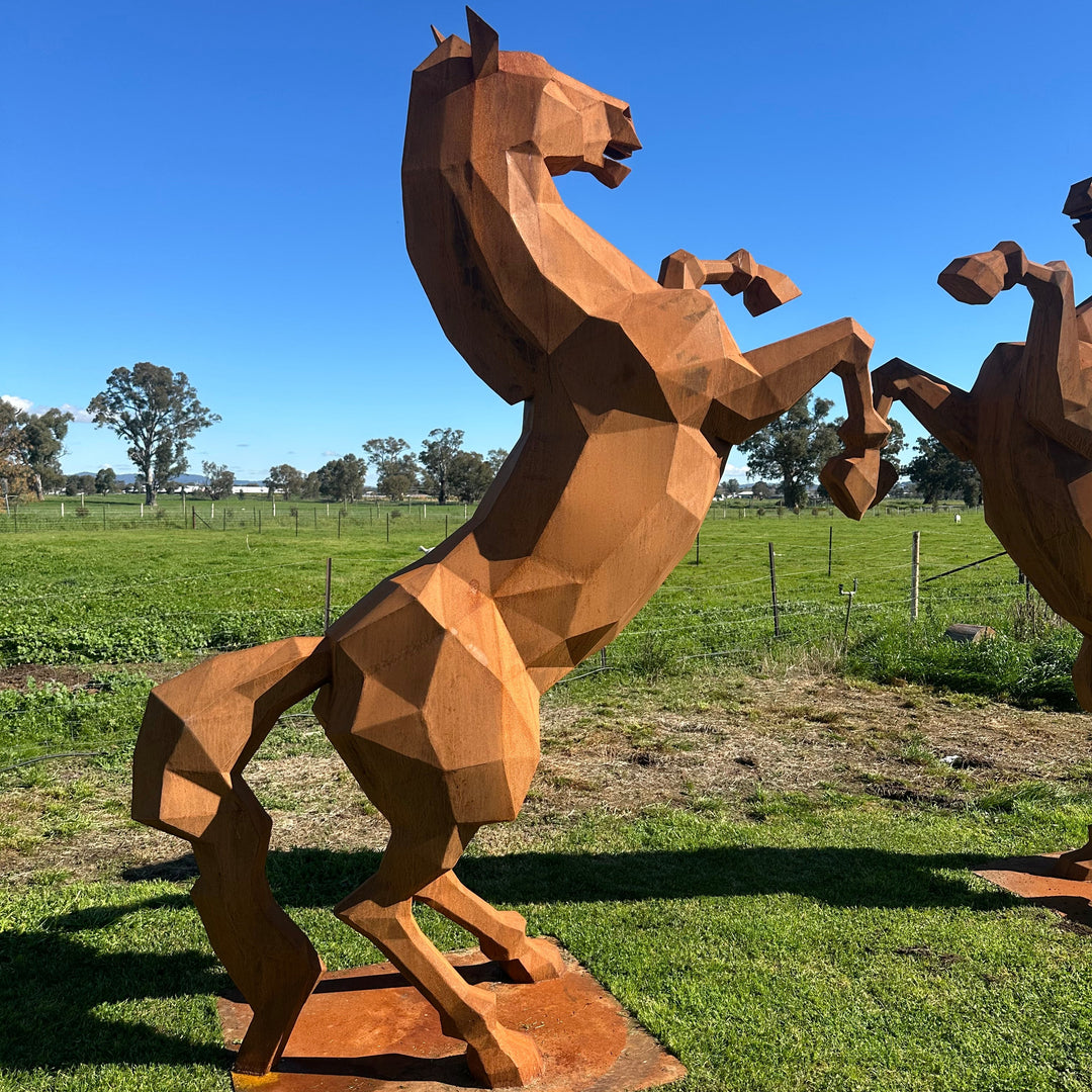 Low Poly Rearing Horse – Australian Metal Horse Sculpture