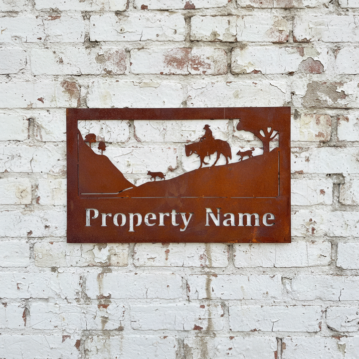Custom Made Metal Property Sign Horse 2 Dogs on a Hillside