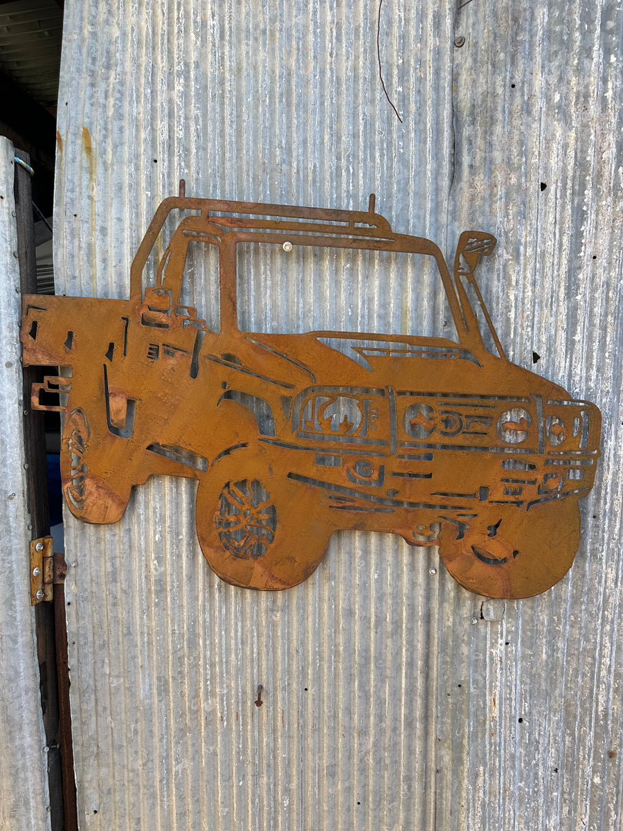 79 Series Toyota Land Cruiser With Bull bar Ute Metal Wall Art-Old n Dazed