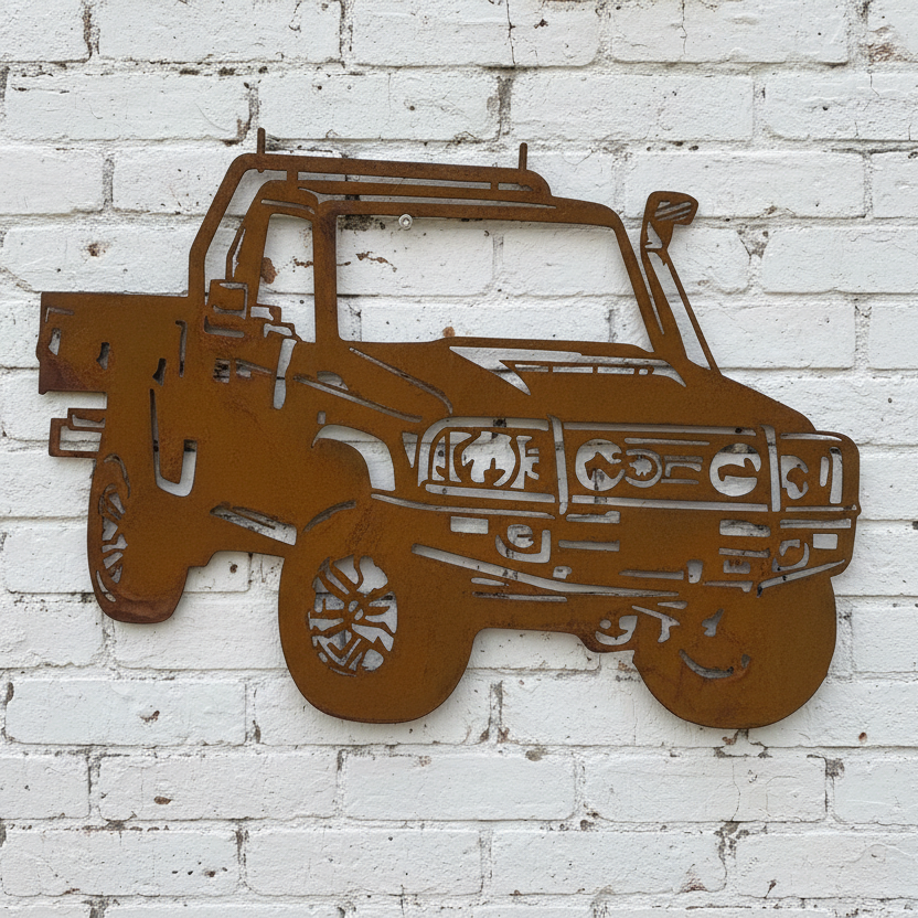 79 Series Toyota Land Cruiser With Bull bar Ute Metal Wall Art