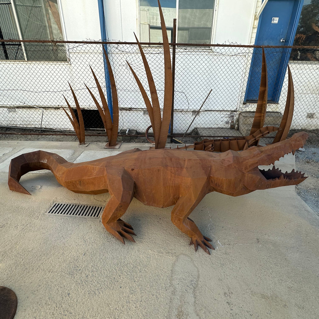 Ironjaw – Low Poly Geometric Metal Crocodile Sculpture