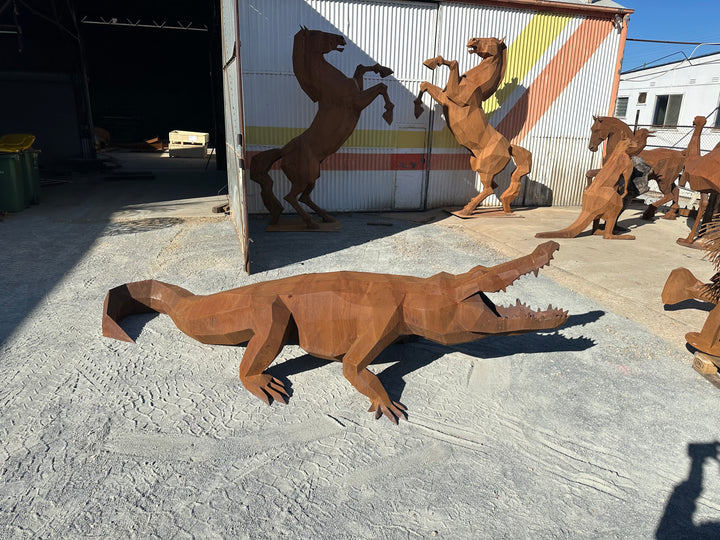 Ironjaw – Low Poly Geometric Metal Crocodile Sculpture