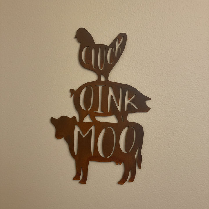 Chicken, Pig, Cow, Cluck, Oink and Moo Metal Wall Art