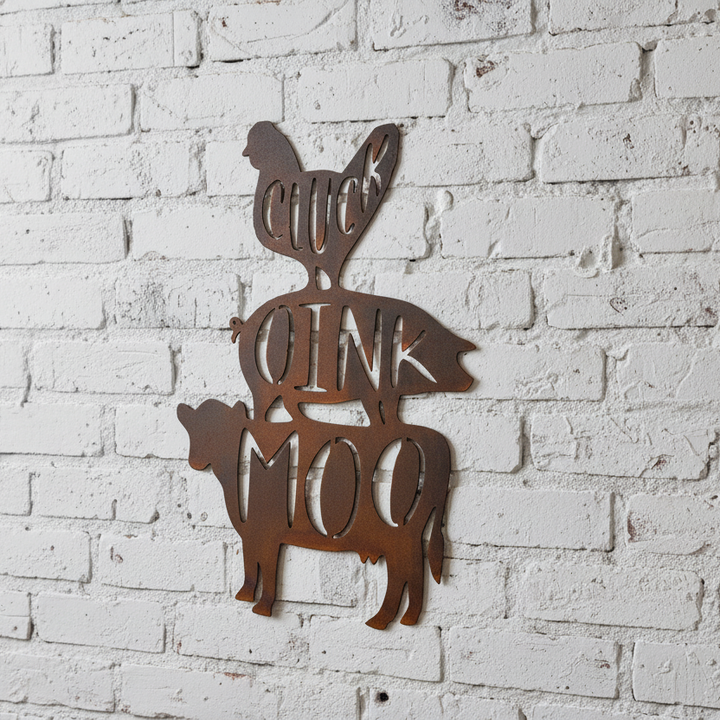 Chicken, Pig, Cow, Cluck, Oink and Moo Metal Wall Art