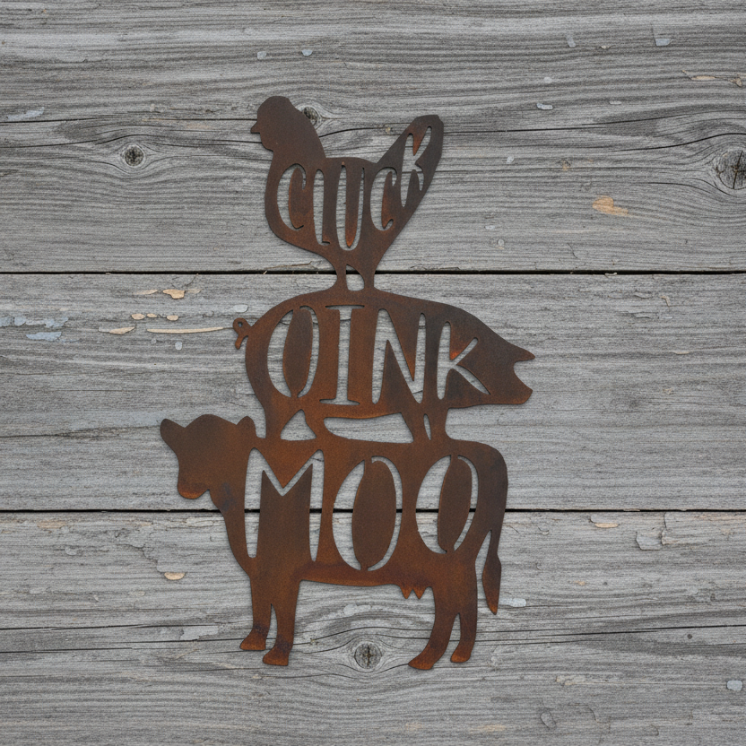 Chicken, Pig, Cow, Cluck, Oink and Moo Metal Wall Art