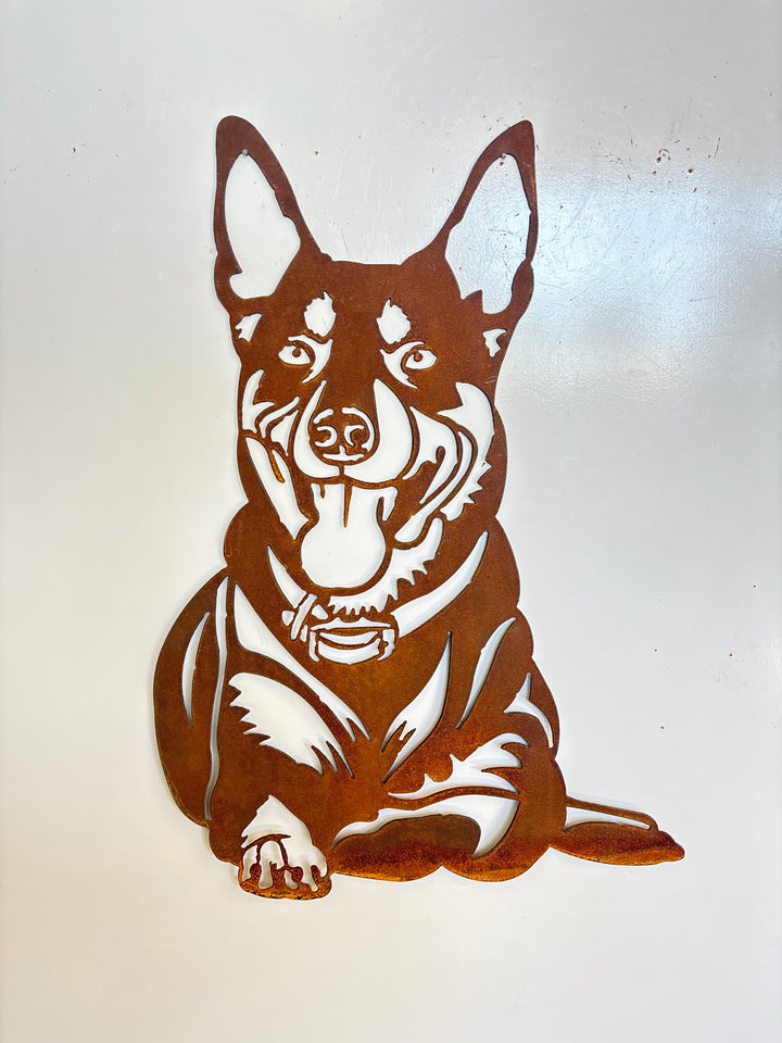 Kelpie Sitting Metal Wall Art Garden Art